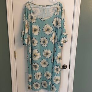 Nomad Mint Floral Ruffle-Sleeve Midi Dress